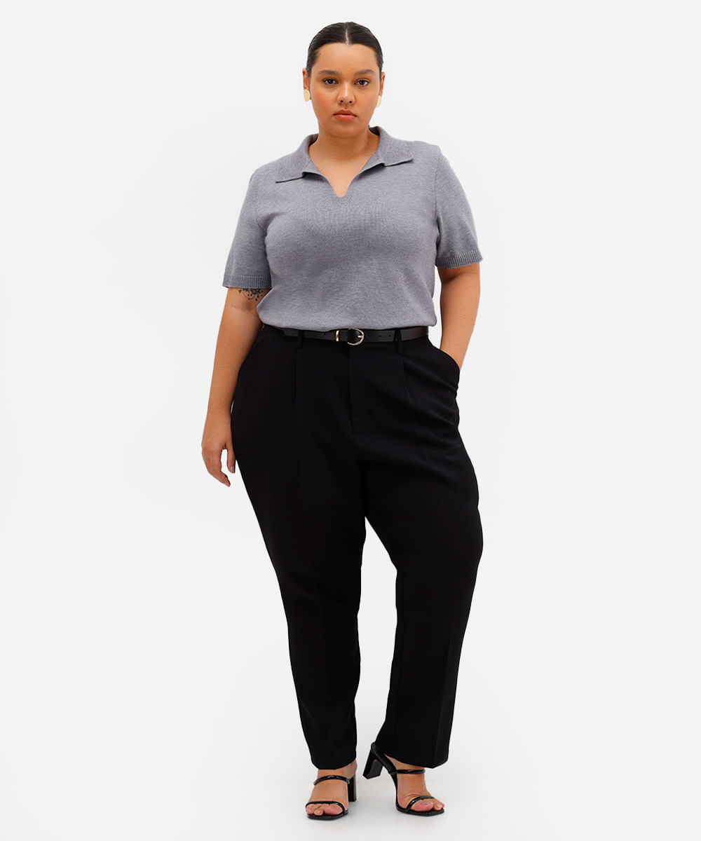 polo feminina de tricot plus size cinza