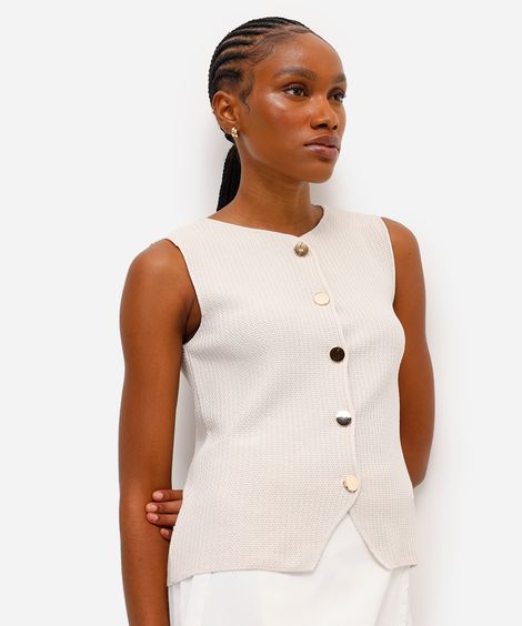 colete feminino de tricot texturizado bege