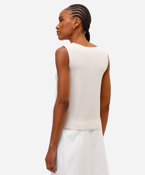 colete feminino de tricot texturizado bege
