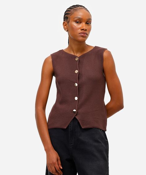 colete feminino de tricot texturizado marrom