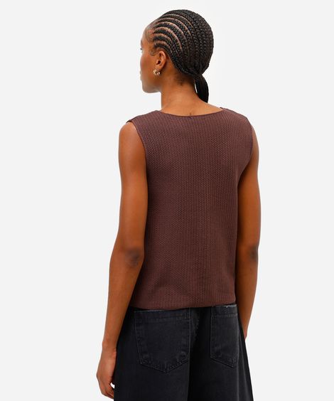 colete feminino de tricot texturizado marrom