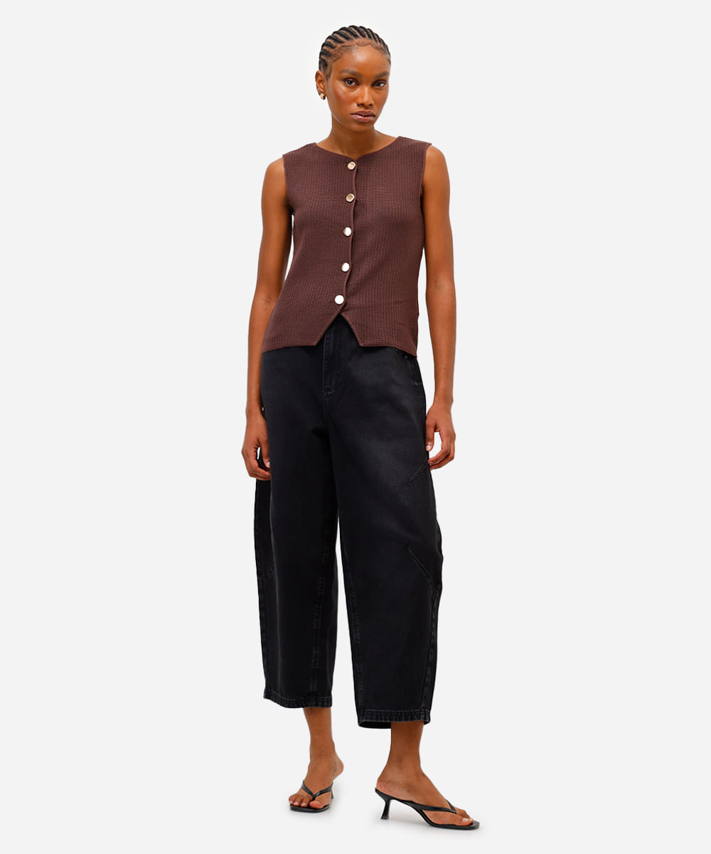 colete feminino de tricot texturizado marrom