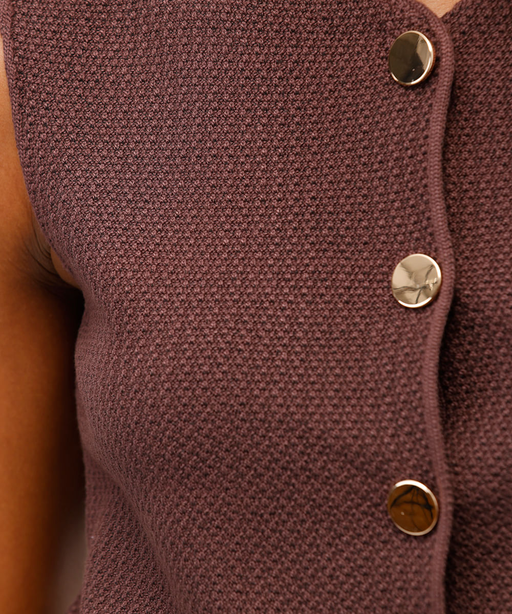 colete feminino de tricot texturizado marrom