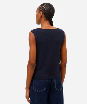 colete feminino de tricot texturizado azul