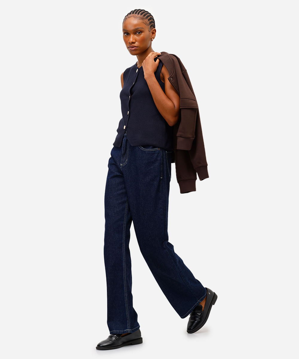 colete feminino de tricot texturizado azul