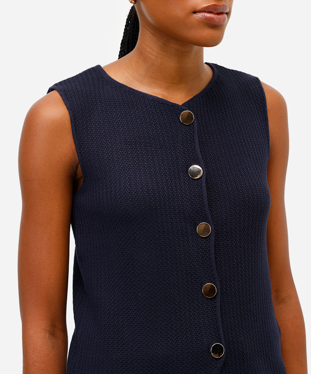 colete feminino de tricot texturizado azul