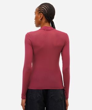 blusa feminina de tule gola alta manga longa vinho