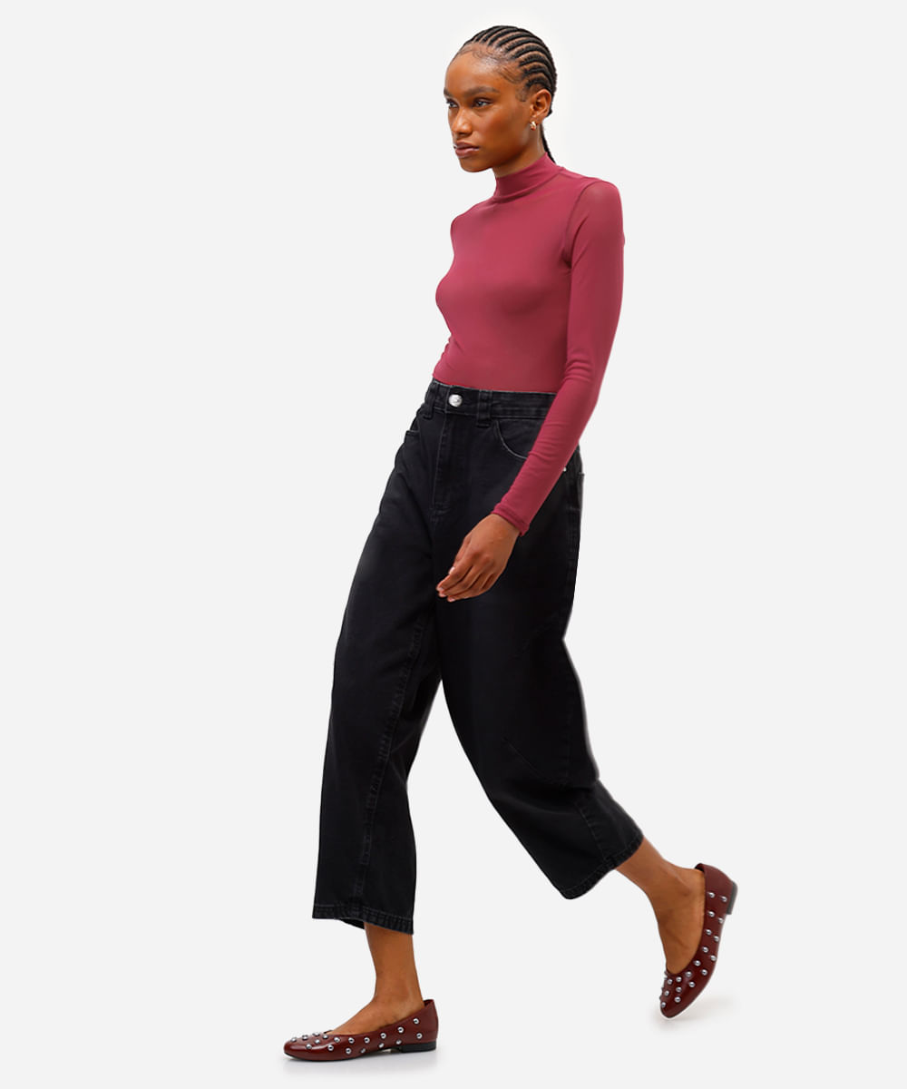 blusa feminina de tule gola alta manga longa vinho