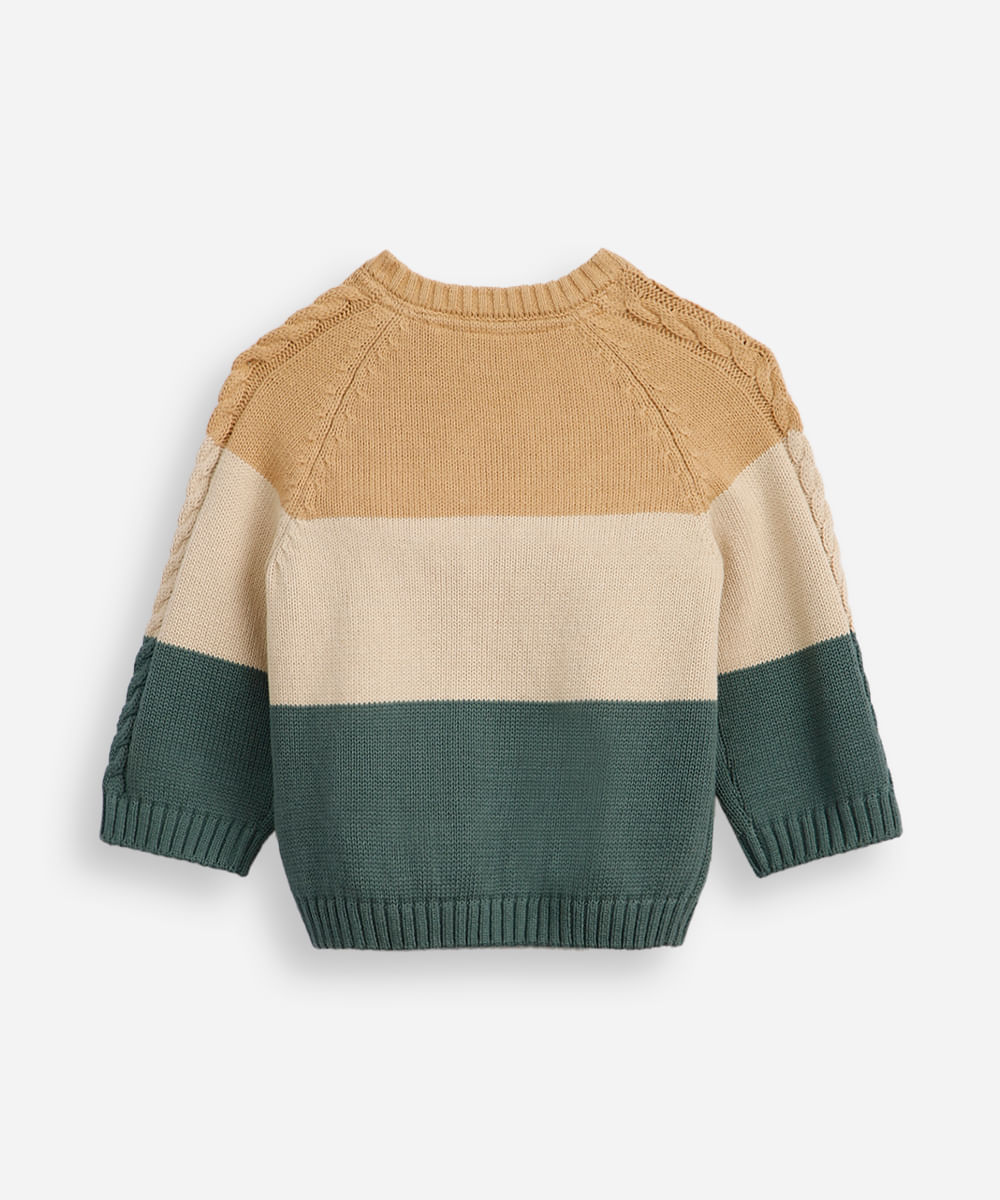 suéter de tricot infantil texturizado e listrado verde