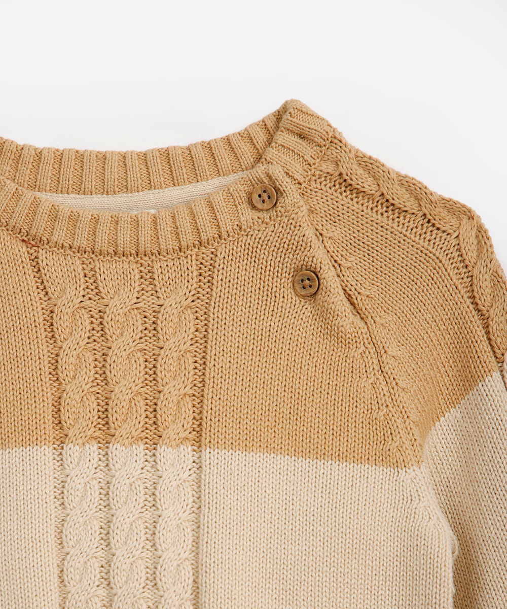 suéter de tricot infantil texturizado e listrado verde