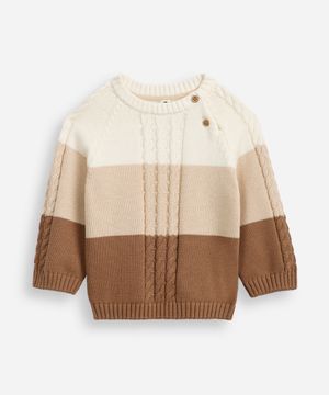 suéter de tricot infantil texturizado e listrado bege