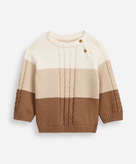 suéter de tricot infantil texturizado e listrado bege