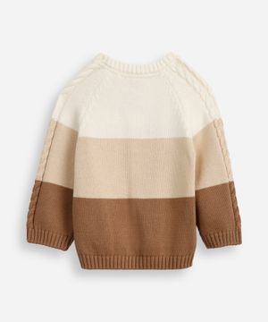 suéter de tricot infantil texturizado e listrado bege