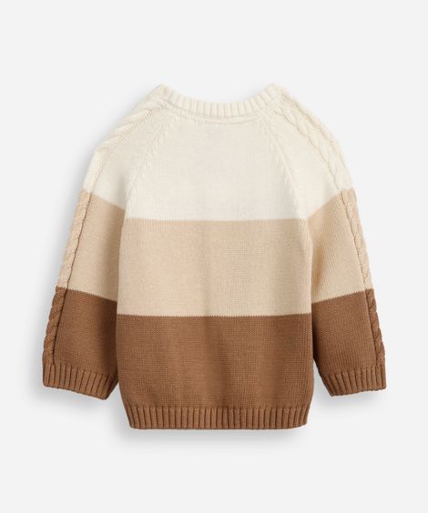 suéter de tricot infantil texturizado e listrado bege