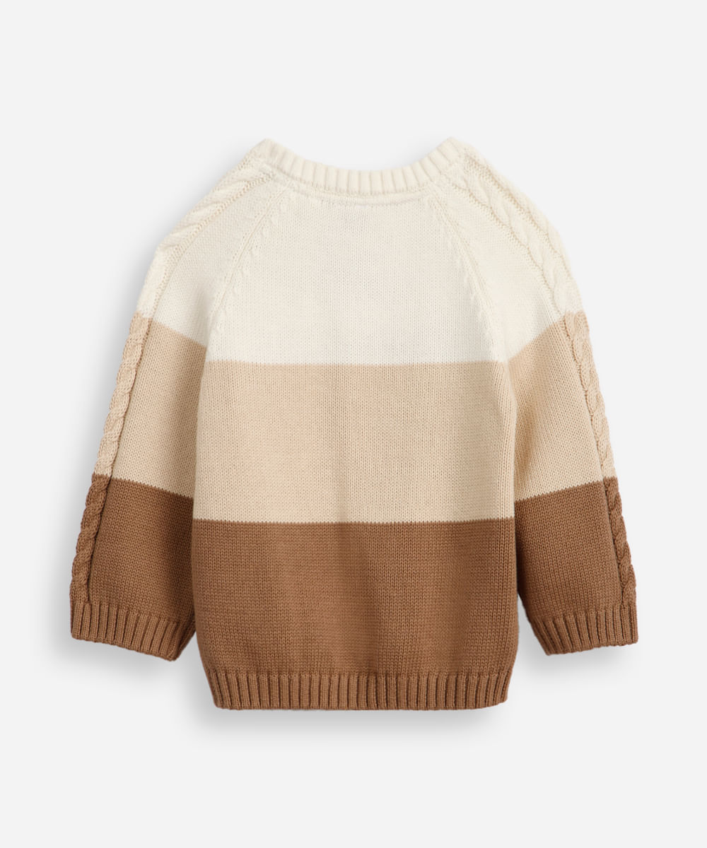suéter de tricot infantil texturizado e listrado bege