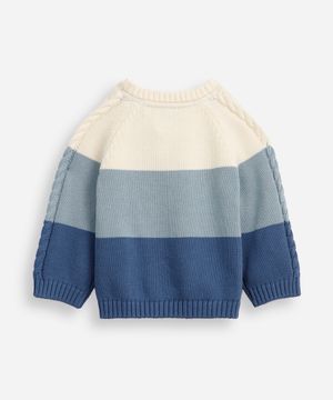 suéter de tricot infantil texturizado e listrado azul