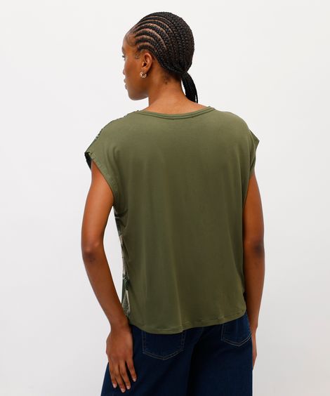 blusa feminina de viscose folhagens verde