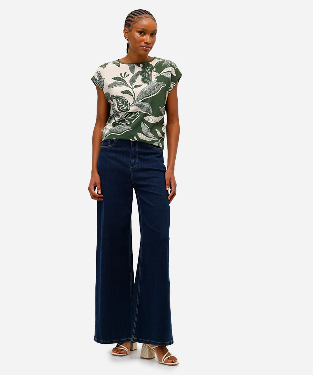 blusa feminina de viscose folhagens verde