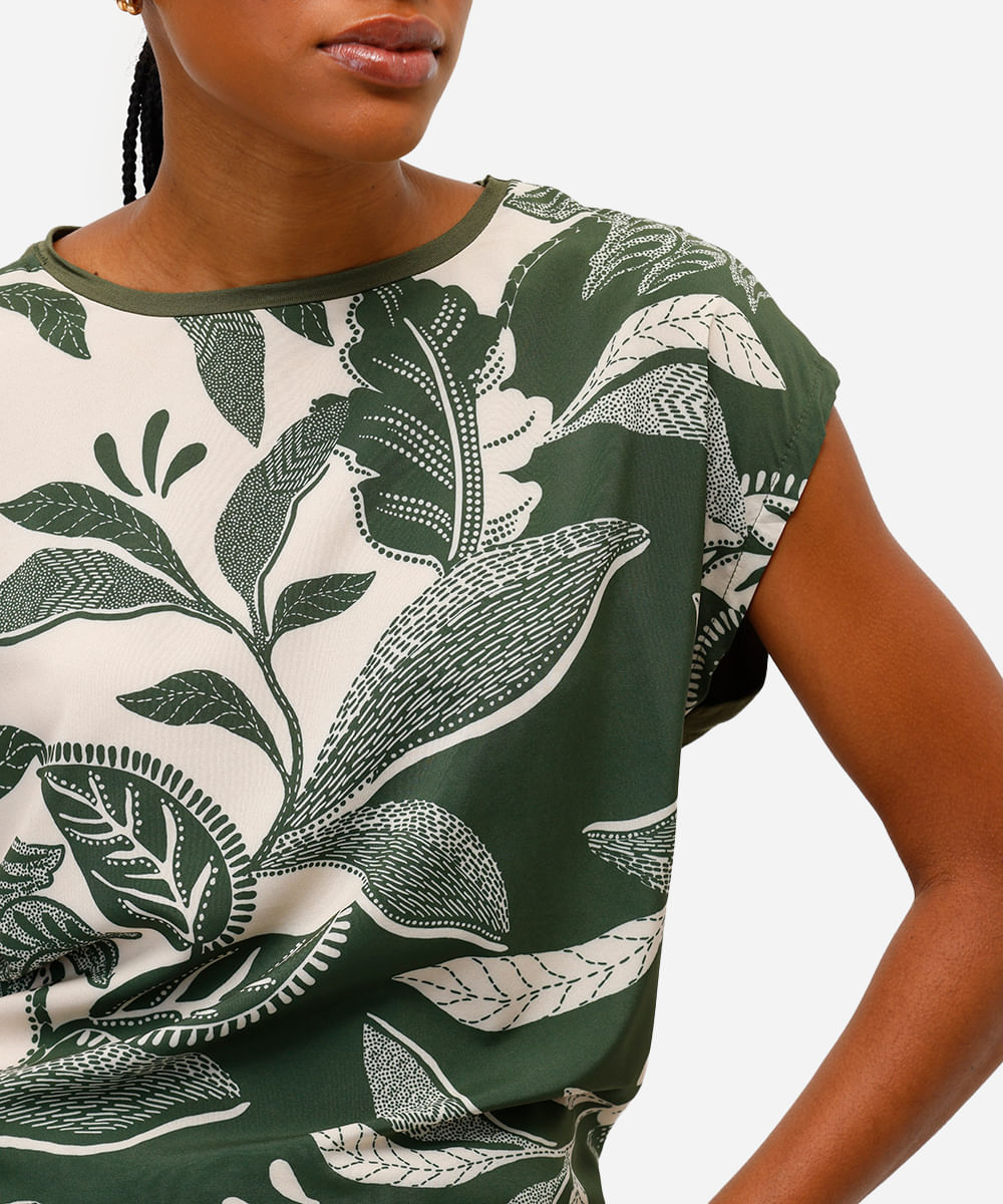 blusa feminina de viscose folhagens verde