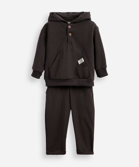 conjunto de moletom infantil canelado com capuz cinza