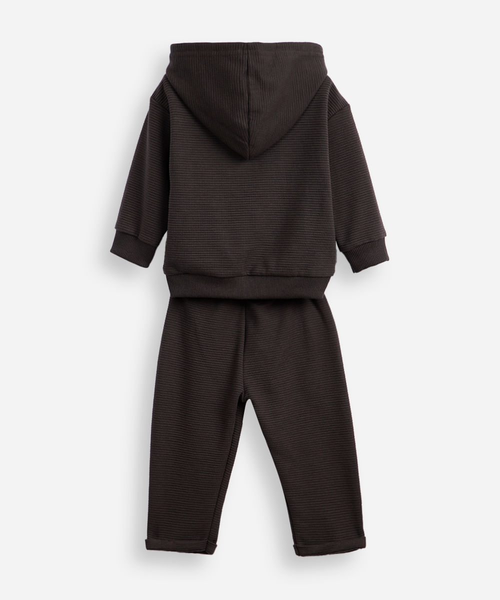 conjunto de moletom infantil canelado com capuz cinza