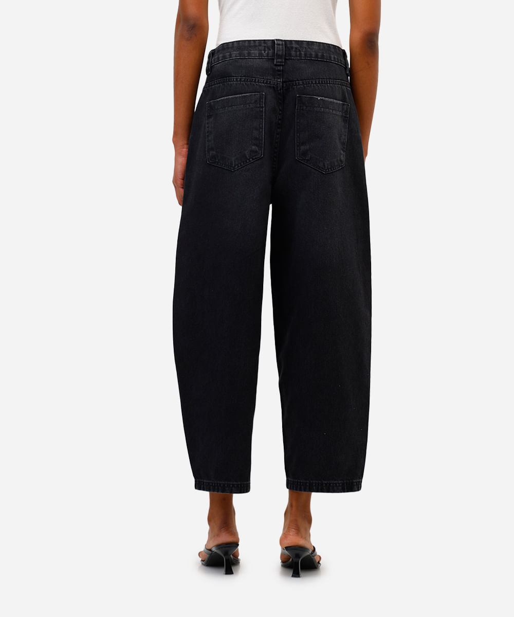 calça barrel feminina jeans  cintura alta preta