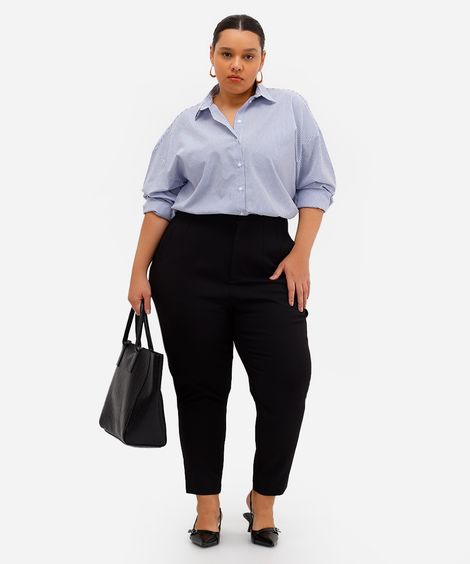 calça de alfaiataria feminina com pregas plus size preta