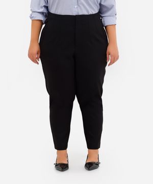 calça de alfaiataria feminina com pregas plus size preta