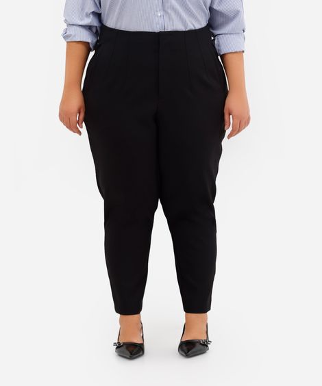 calça de alfaiataria feminina com pregas plus size preta