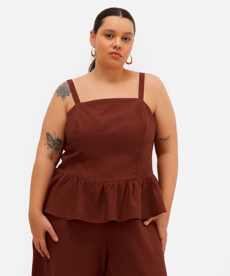 bata feminina de viscose decote quadrado plus size marrom