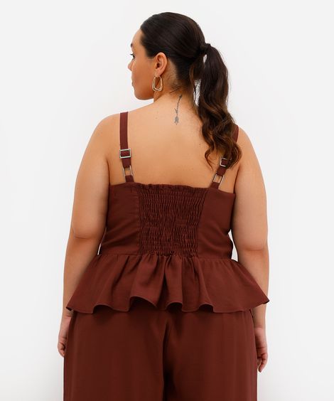 bata feminina de viscose decote quadrado plus size marrom