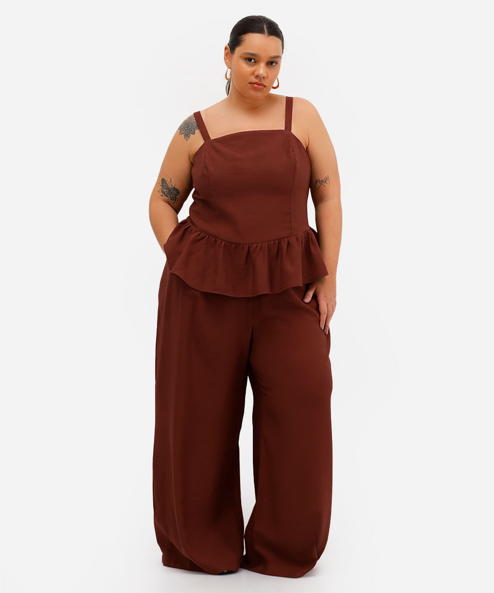 bata feminina de viscose decote quadrado plus size marrom