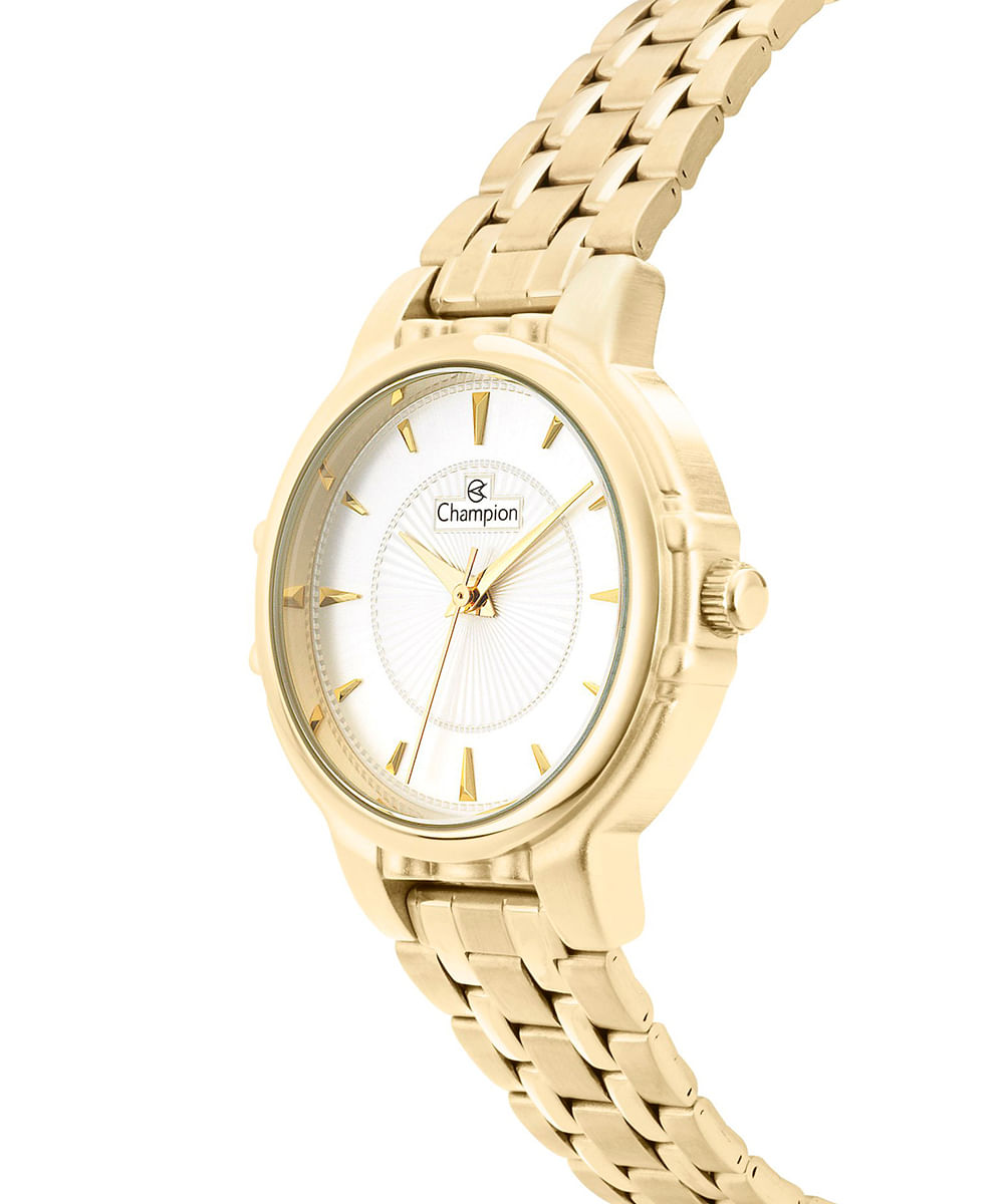 relógio feminino champion cn28400w analógico dourado