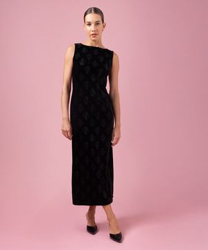 vestido midi feminino de veludo floral mindset preto