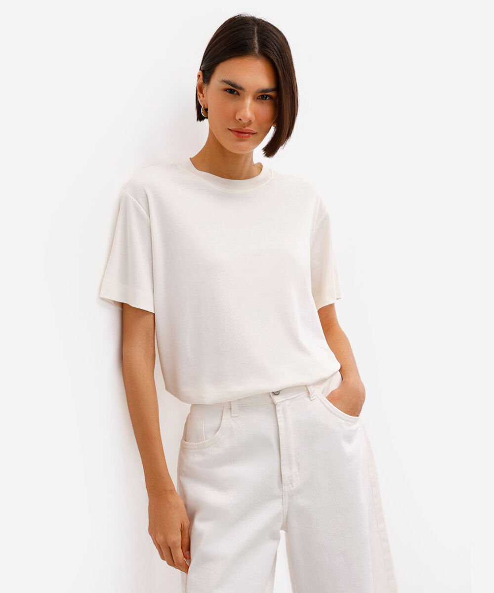 camiseta comfort feminina de algodão peruano interlock off white