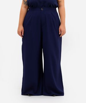 calça alfaiataria com prega e bolso - azul marinho