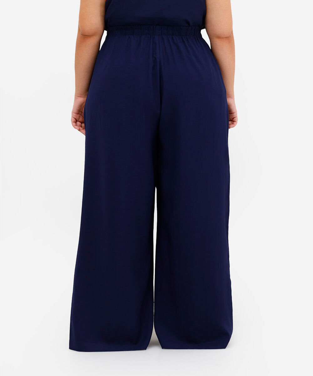 calça de alfaiataria feminina com pregas plus size azul