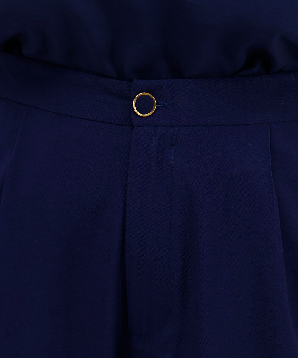 calça de alfaiataria feminina com pregas plus size azul