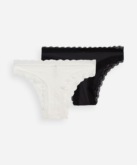kit de 2 calcinhas biquíni em poliamida com renda colorido