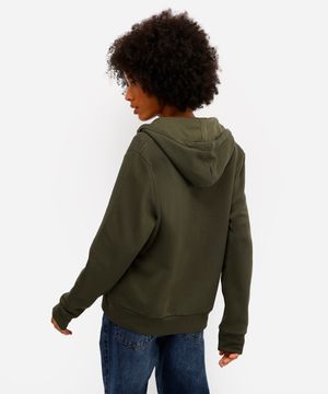 blusão básico feminino de moletom com capuz verde