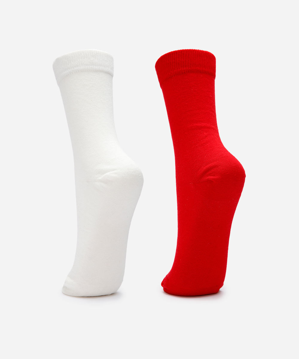 kit de 2 meias femininas cano alto canelada mindset colorida