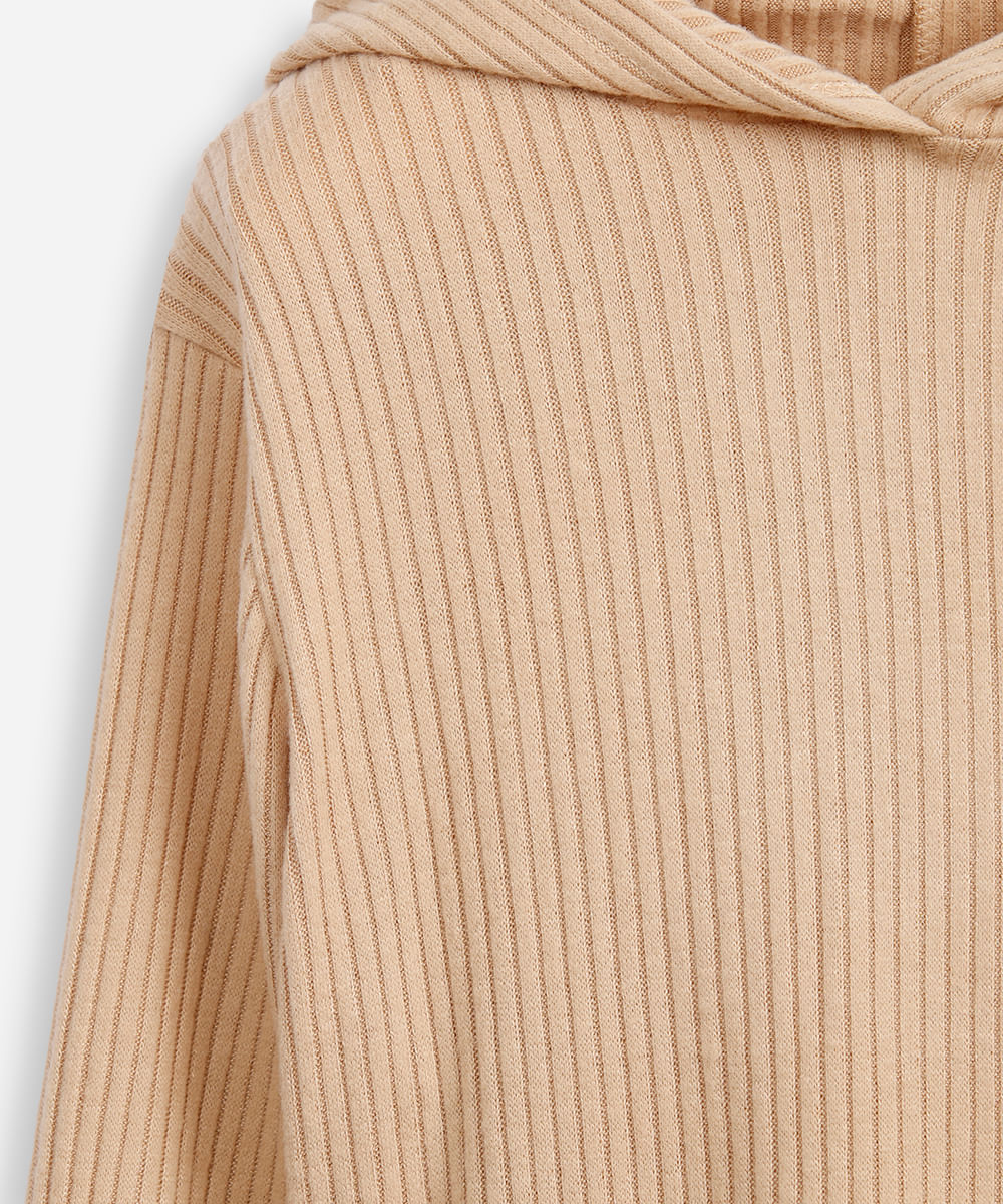 conjunto infantil longo de viscose canelado com capuz marrom