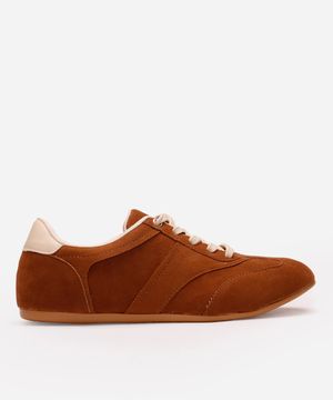 tênis casual cano baixo com recortes mindset marrom