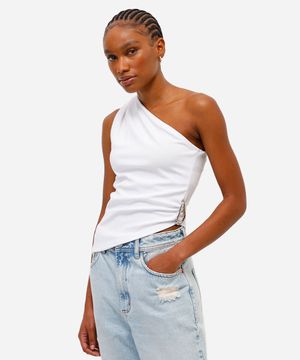 blusa ombro único feminina assimétrica branca