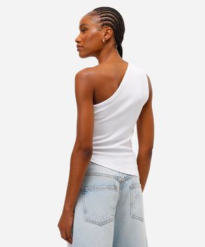 blusa ombro único feminina assimétrica branca