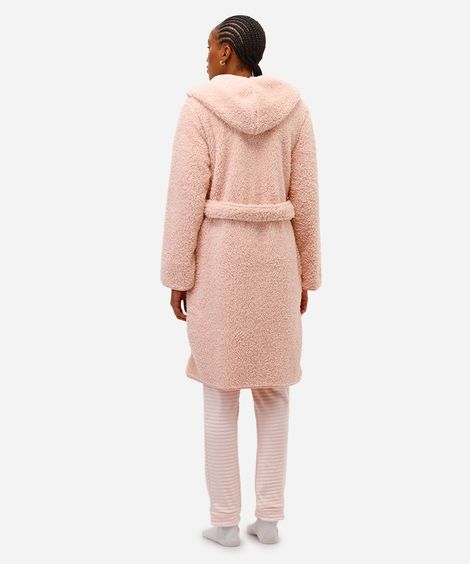 roupão feminino de sherpa com capuz rosa