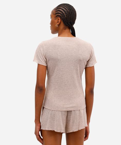 pijama short doll feminino canelado bege
