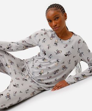 pijama longo feminino snoopy cinza