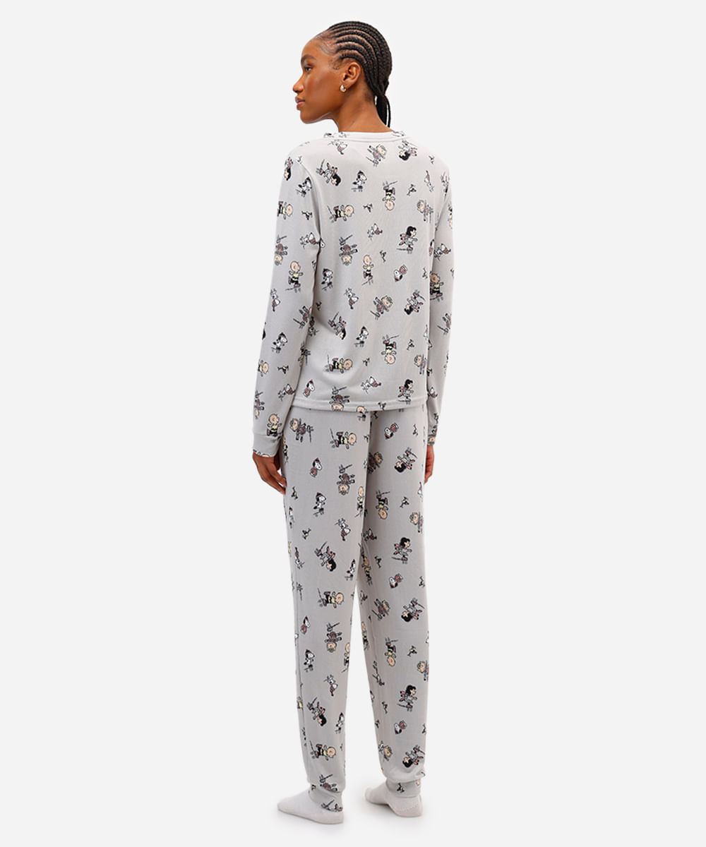 pijama longo feminino snoopy cinza