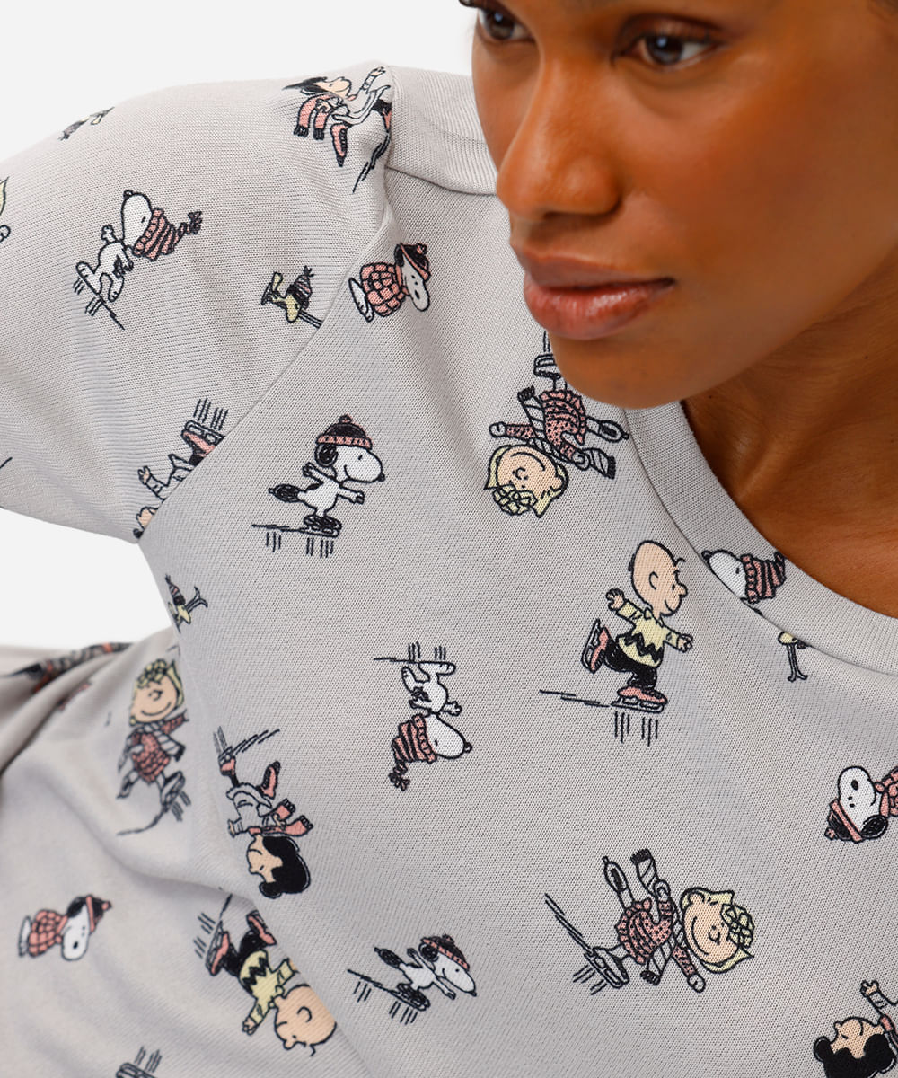 pijama longo feminino snoopy cinza